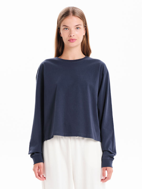 Women's Cotton Long Sleeve Crop Top Gray