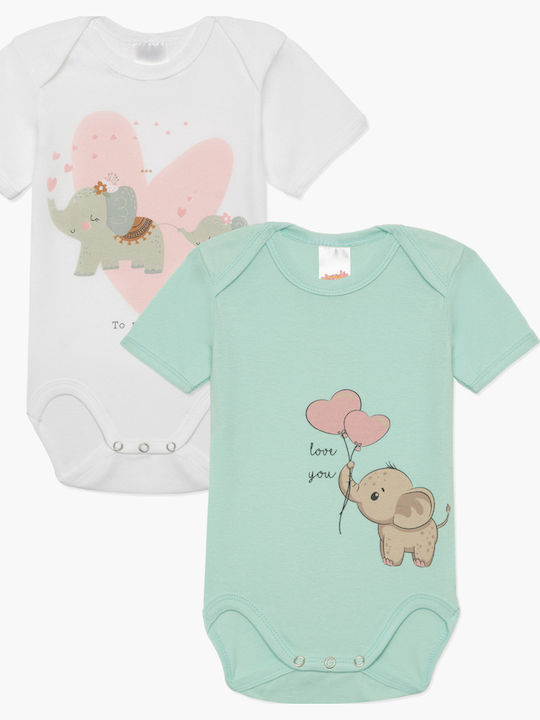 Minerva Elephant Σετ Κορμάκια Family Elephant Λευκό-Μέντα 2τμχ