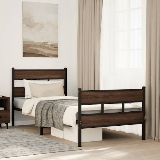 Half Double Metal Bed Brown with Slats for Mattress 107x203cm