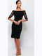Mini Evening Dress with Lace Black