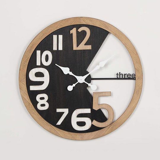 Estheti Home Ρολόι Τοίχου Ξύλινο Μαύρο Φυσικό Λευκό Φ59.5x3cm 753-13015