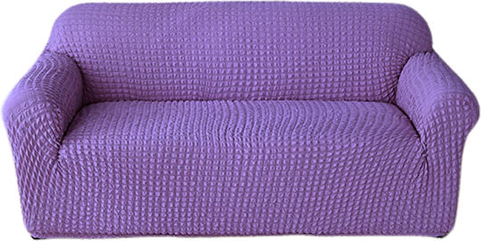 Elastic Two-Seater Sofa Cover Without Ruffles 70% Cotton 30% Lycra Purple