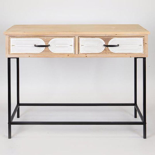 Estheti Home Wooden Console Table with Two Drawers Natural Metal Base 100x41x80.50cm 750-25021