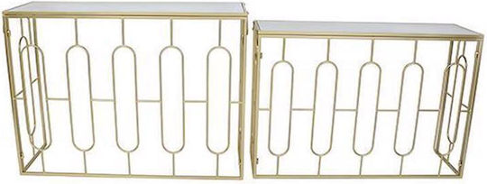 Estheti Home Set of 2 Metal Console Tables with Glass Surface, Gold, 107x35x79.5cm, 102x29.5x71cm 750-27014 Estheti Home Set of 2 Metal Console Tables with Glass Surface, Gold, 107x35x79.5cm, 102x29.5x71cm 750-27014