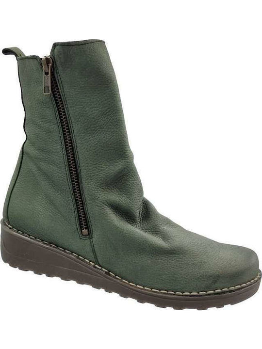 Ghete dama de piele cu Platformă Verde