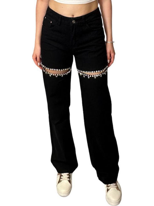 Women's Jean Trousers with Rips Black
