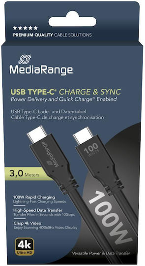 MediaRange USB 3.2 Cable USB-C male - USB-C 100W Μαύρο 3m MRCS218
