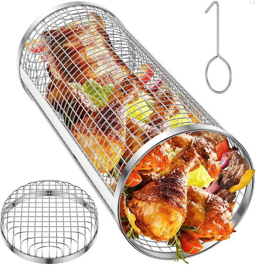 Coș cilindric pentru grătar Zola din oțel inoxidabil, foarte rezistent la temperaturi înalte, 30x9.5 cm, argintiu