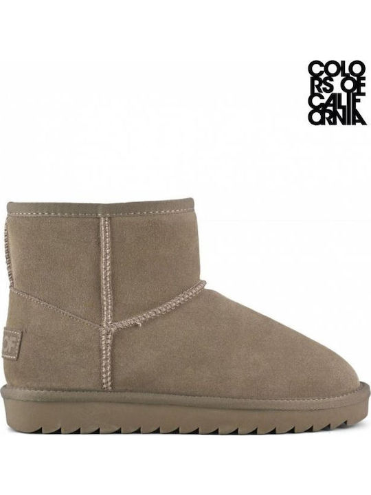 Leather Women's Ankle Boots with Fur Brown