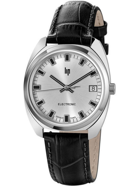 Lip Watches General De Gaulle Men's Watch Battery with Black Leather Strap
