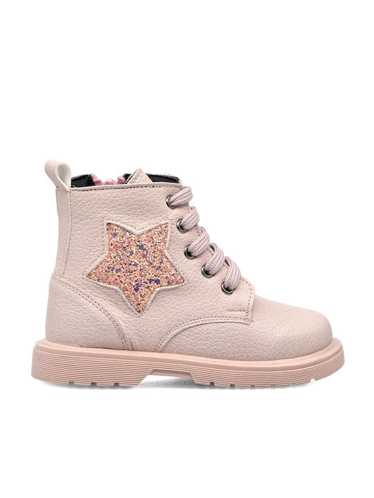 Ricco Mondo Kids Leather Military Boots Pink