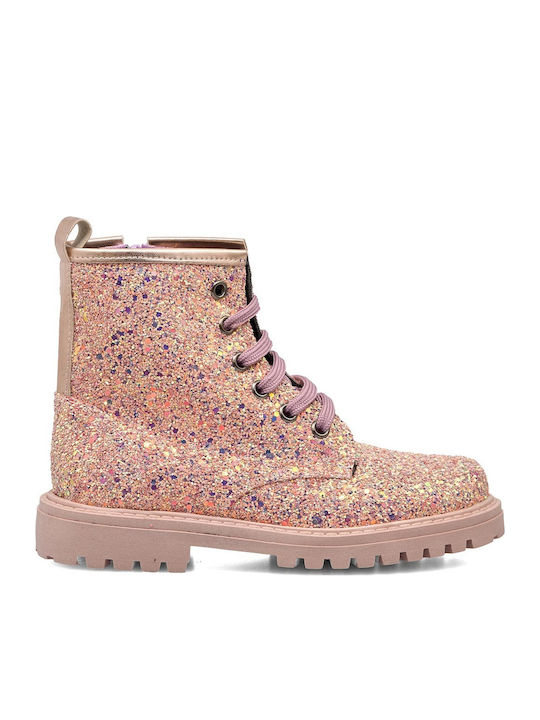 Ricco Mondo Leather Kids Boots with Zipper Pink