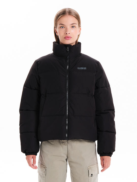 Women's Short Puffer Jacket for Spring or Autumn Black