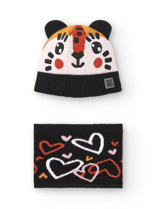 Kids Beanie Set with Scarf Knitted Black