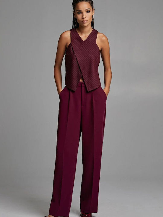 Women's High-waisted Fabric Trousers Regular Fit Bordeaux