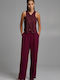 Women's High-waisted Fabric Trousers Regular Fit Bordeaux