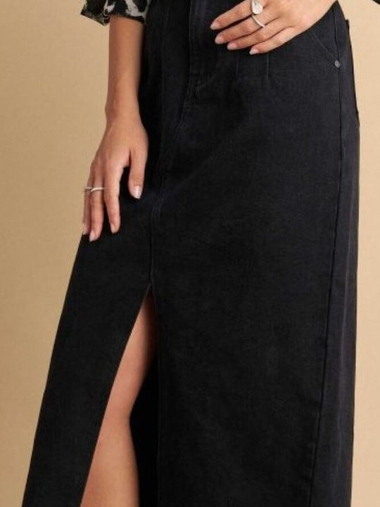 Attrattivo Denim Maxi Skirt Black