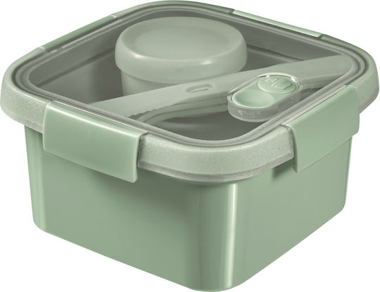 Set Prânz Recipient Pătrat pentru Alimente 1.1l Smart Eco To Go 16x16x9cm Verde Deschis