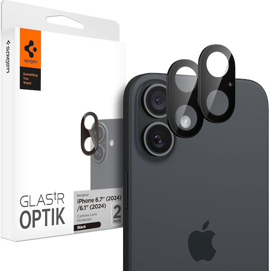 Spigen Optik Glas.tr Προστασία Κάμερας Tempered Glass Μαύρο για το iPhone 16, iPhone 16 Plus