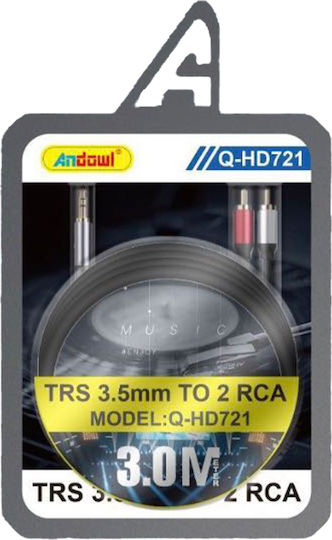 Andowl Audio Cable 3.5mm Male - 2x RCA Male Black 3m Q-HD721