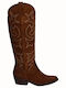 Leather Cowboy Boots with Zipper Brown