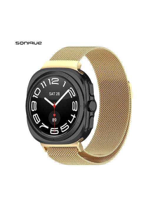 Stainless Steel Milanese Classic Sonique Strap for Samsung Galaxy Watch 7 Ultra 47mm Gold 5210312045223