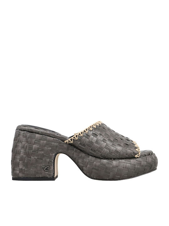 Mules with Chunky High Heel in Black Color
