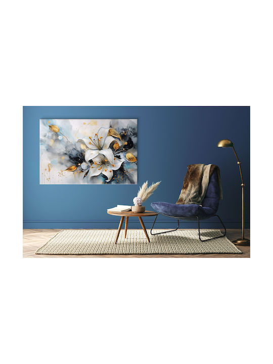 Tablou pe Pânză pentru Perete Living Crini Albi Frunză de Aur 80x120