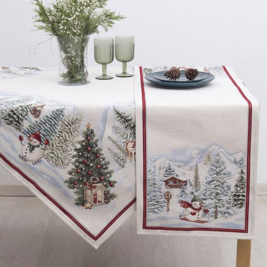 Dimeco Christmas Tablecloth Runner Fabric Gray L45xW140cm.