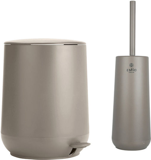 Estia Fjord Plastic Toilet Brush and Basket Set Soft Close 5lt Beige