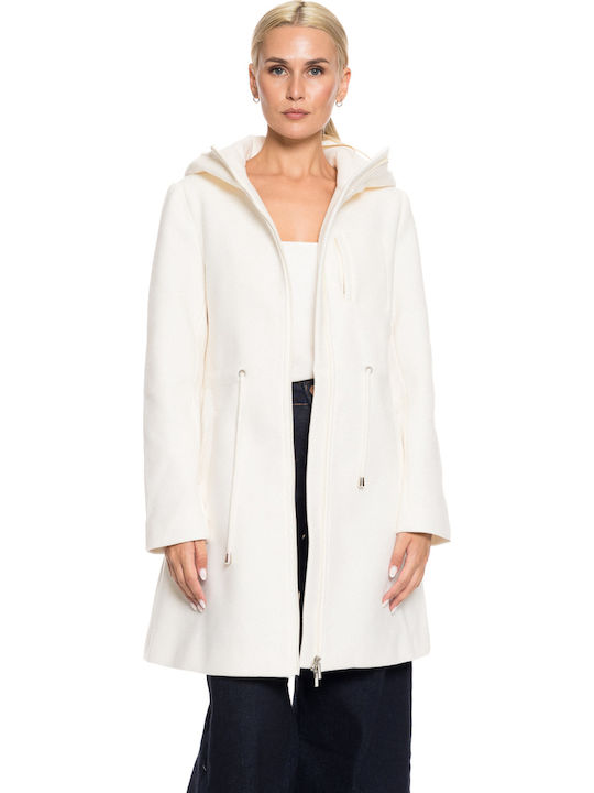 Μακρύ Γυναικείο Μπουφάν για Χειμώνα Off White