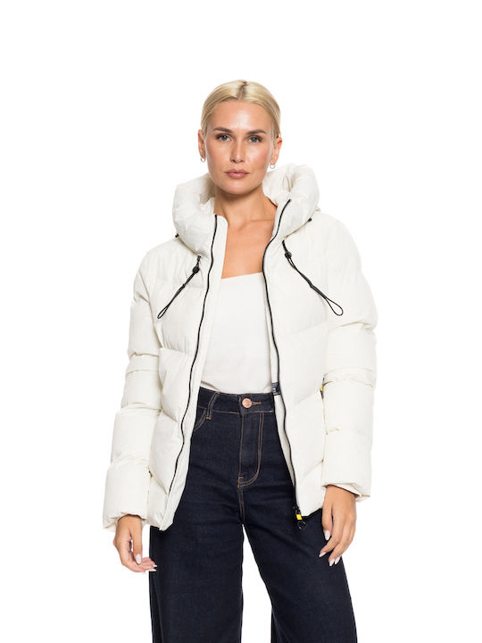 Κοντό Γυναικείο Μπουφάν για Χειμώνα Off White