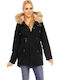 Women's Short Puffer Jacket for Winter with Hood Black