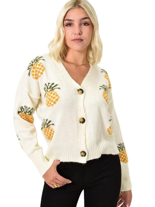 Cardigan Pentru Femei Tricotat Cu Nasturi Ecru