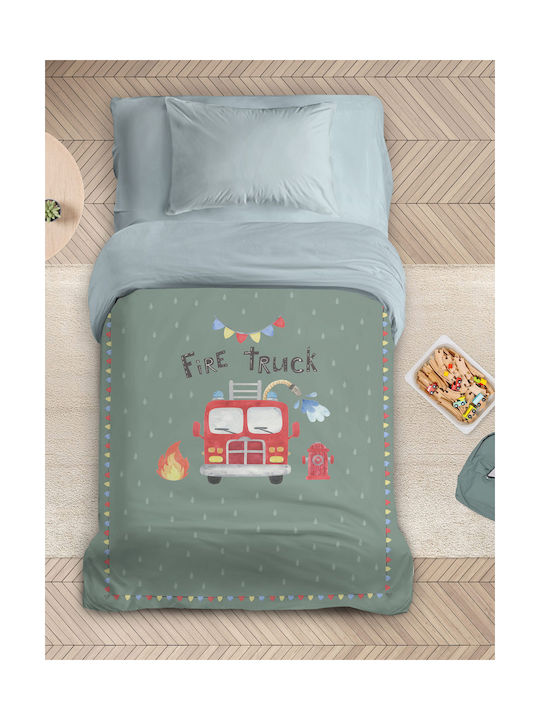 Nima Παιδικό Πάπλωμα Μονό με Γέμιση Microfiber Fire Truck Πράσινο 160x240εκ.