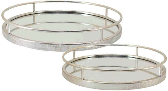 Marhome Metallic Round Decorative Tray with Mirror 39.5x39.5x6cm 2pcs