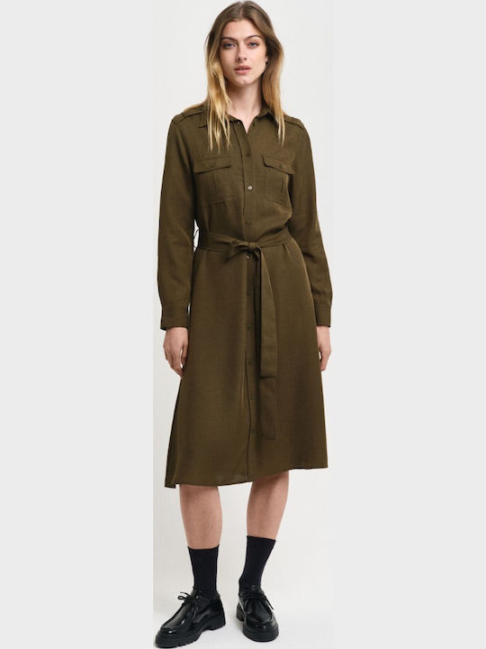 Midi Shirt Dress Khaki