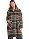 Wool Women's Checked Brown Coat Oversized with Buttons