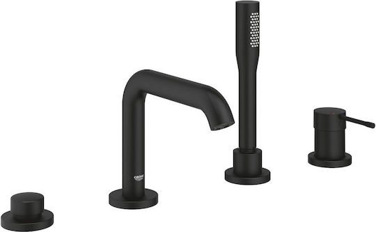 Grohe Essence Смесител за вграждане за вана без скрито тяло Четири отвора за монтаж Ръчен душ 251x197 мм Матово черно