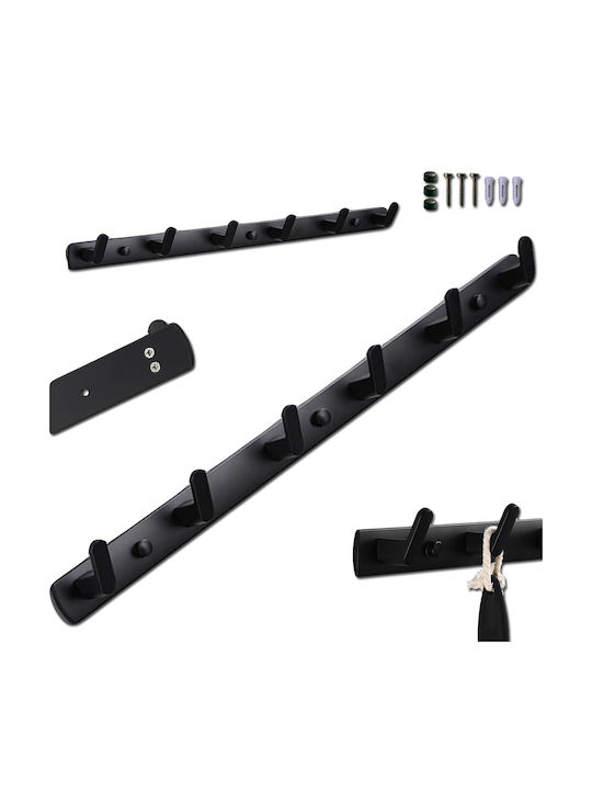 Metal Wall Hanger 6 Hooks Black 54.5x3.5cm
