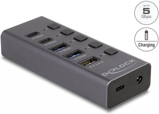 DeLock Hub 5 Θυρών USB 3.0 με σύνδεση USB-A / USB-C Γκρι