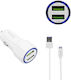 Car Charger 3.1A Fast Charging with Ports: 2xUSB with Cable Micro-USB White Color