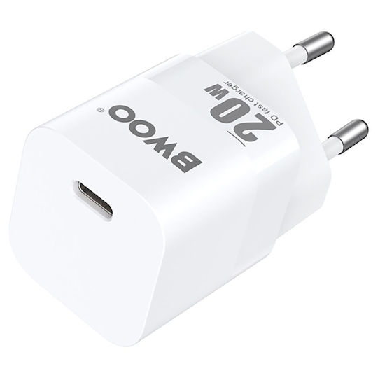 BWOO Φορτιστής Χωρίς Καλώδιο με Θύρα USB-C 20W Power Delivery Λευκός (CDA155)
