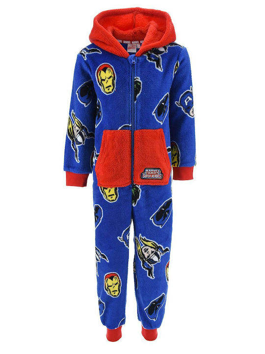 Marvel Παιδική Πιτζάμα Ολόσωμη Χειμωνιάτικη Fleece Σιελ