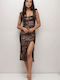 Summer Midi Evening Dress with Ruffles Animal Print