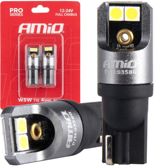 AMiO Λάμπες Αυτοκινήτου T10 / W5W Canbus LED 6000K Ψυχρό Λευκό 12-24V 2τμχ