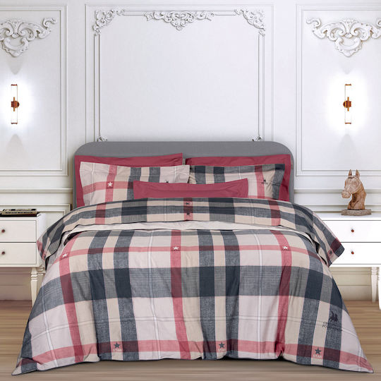 Greenwich Polo Club Duvet Cover Set Cotton Satin Queen with 2 Pillowcases 220x240 2194 Grey, Red, Beige