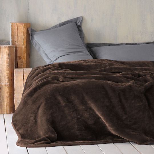 TnS Super Soft Κουβέρτα Βελουτέ Διπλή 200x240εκ. Brown