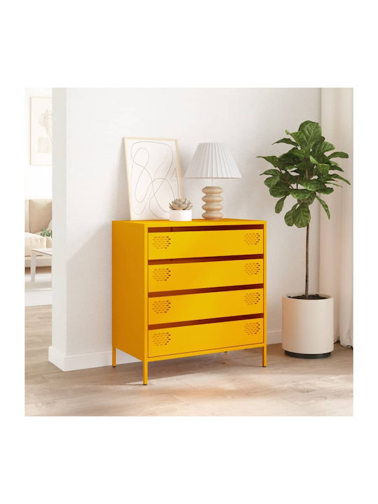 Metallic Chest of Drawers with 4 Drawers Mustar...