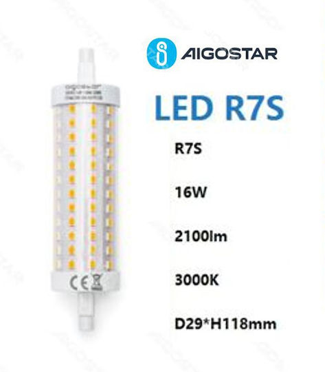 Aigostar Bec LED 16W 118mm pentru Soclu R7S Alb cald 2000lm